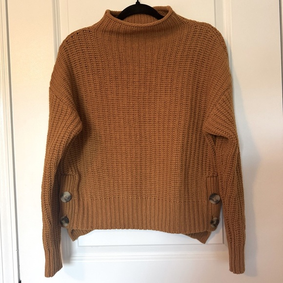 Madewell Chunky Knit Mockneck Wool Cotton Blend Button-Detail Small Sweater - Picture 3 of 7